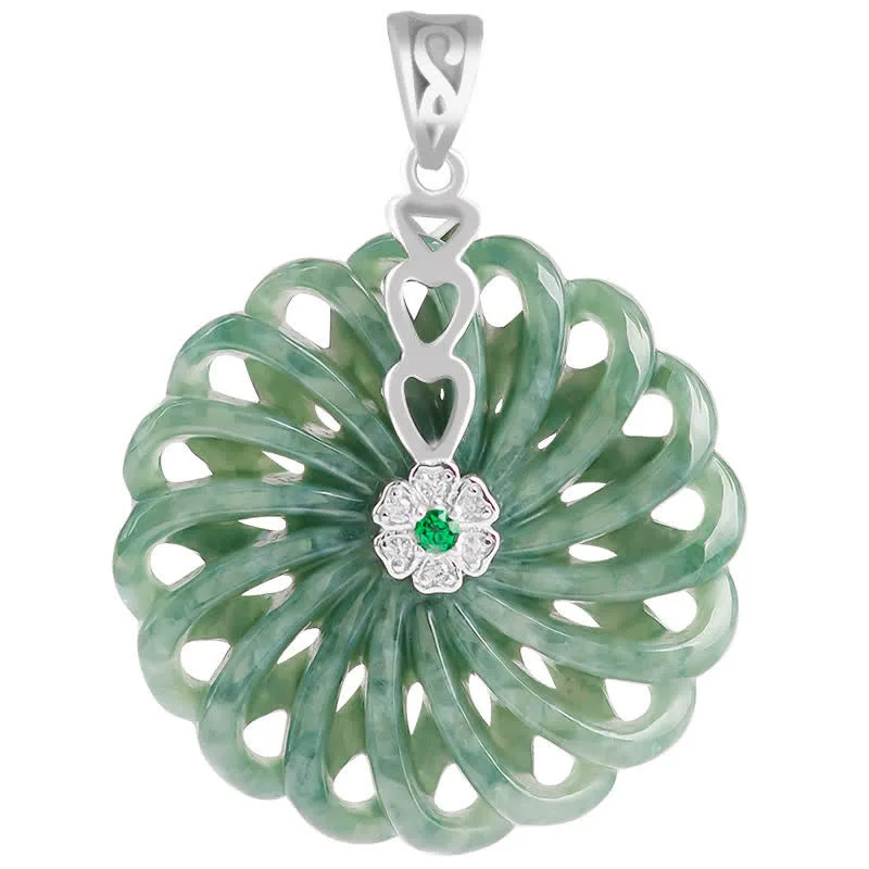 Mythstone 925 Sterling Silver Natural Round Jade Peace Buckle Abundance Necklace Pendant - Image 5
