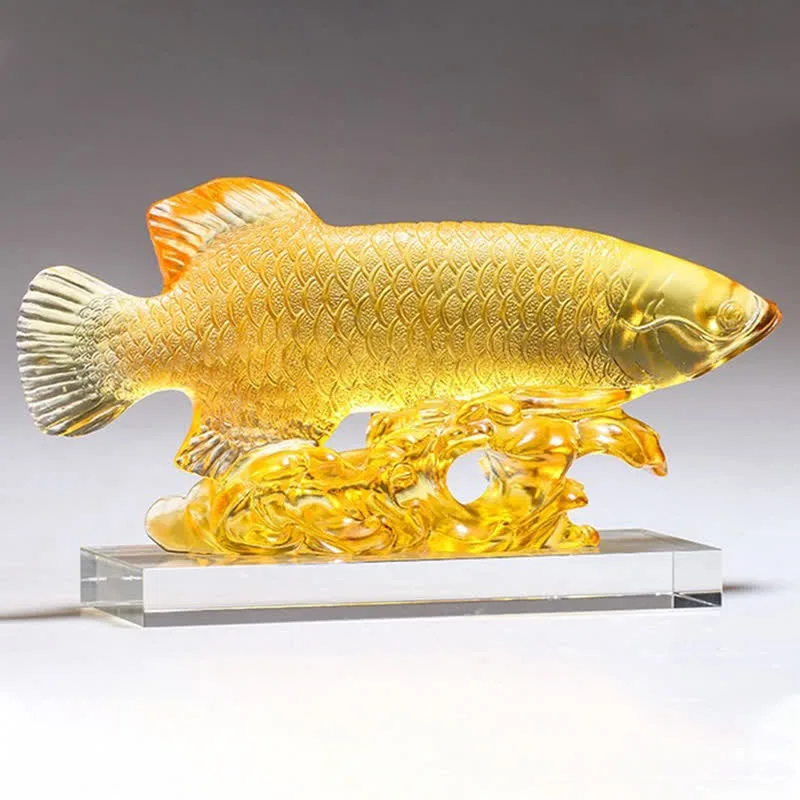 Mythstone - Handmade Liuli Crystal Koi Fish Art Piece Luck Home Office Decoration - Image 11