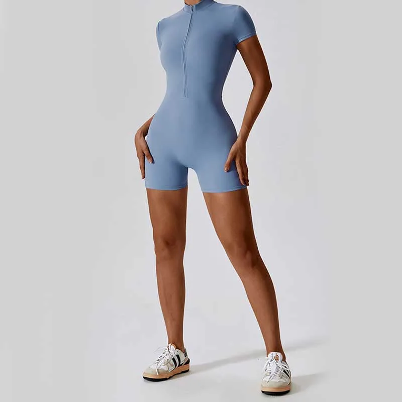 Mythstone High Stretch Zipper Short Sleeve Jumpsuit Sports Fitness Yoga Women Bodysuit - Image 6