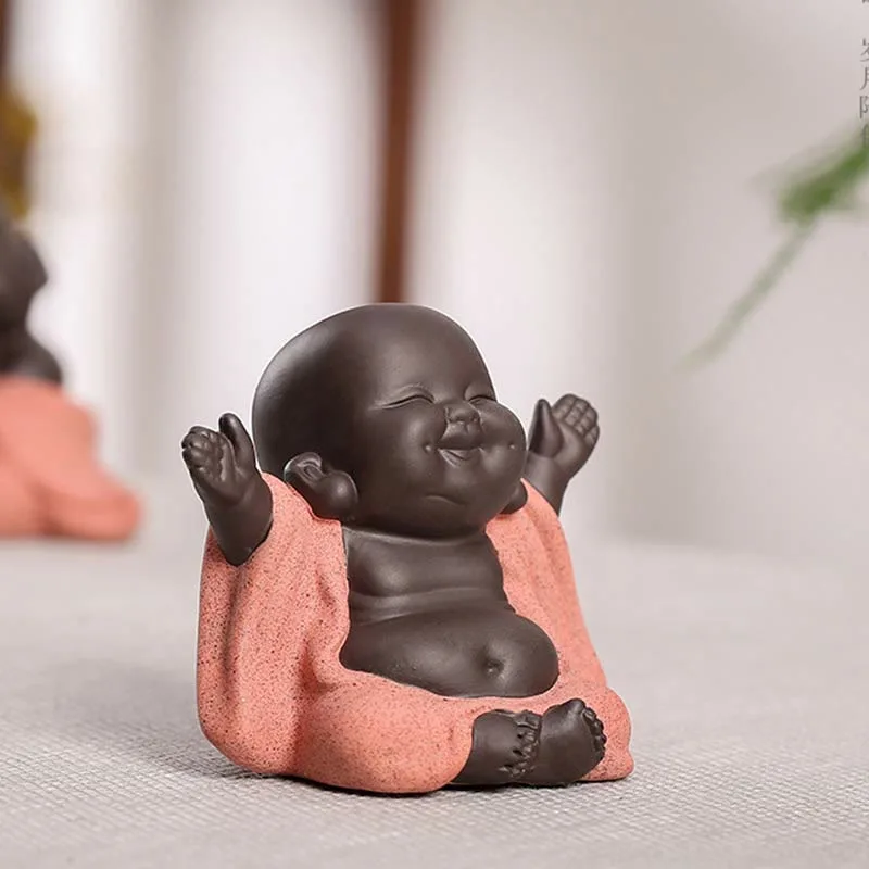 Mythstone Always Smiling Laughing Buddha Wealth Luck Purple Clay Maitreya Statue Decoration - Image 3
