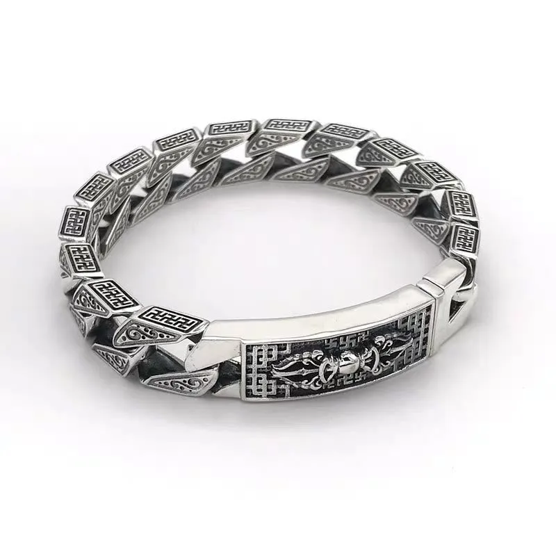 Mythstone Tibetan Om Mani Padme Hum Dorje Vajra Swastika Carved Purity Bracelet - Image 11