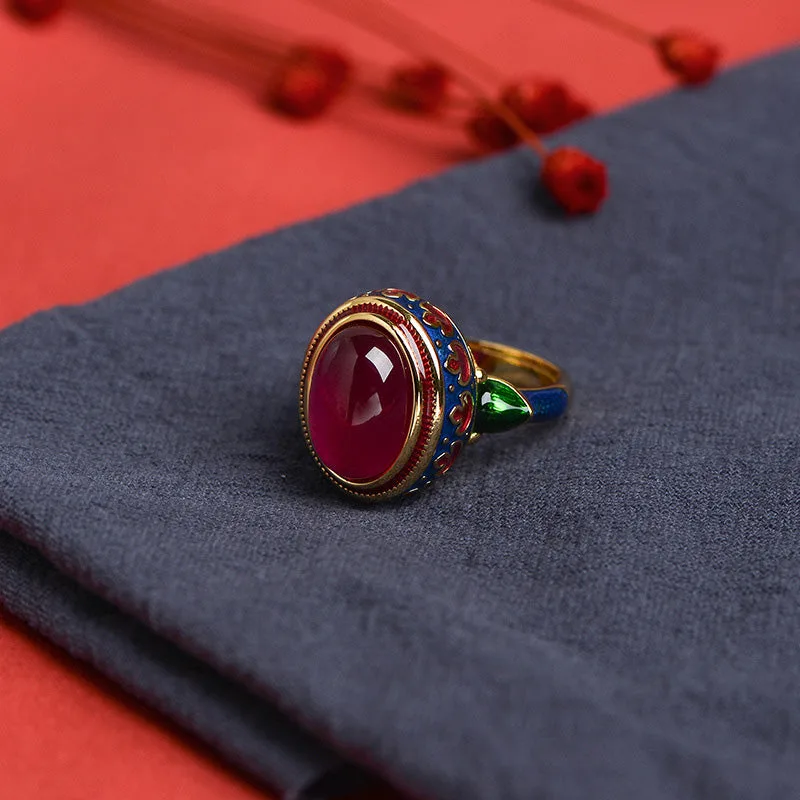 Mythstone 925 Sterling Silver Red Corundum Courage Ring - Image 2