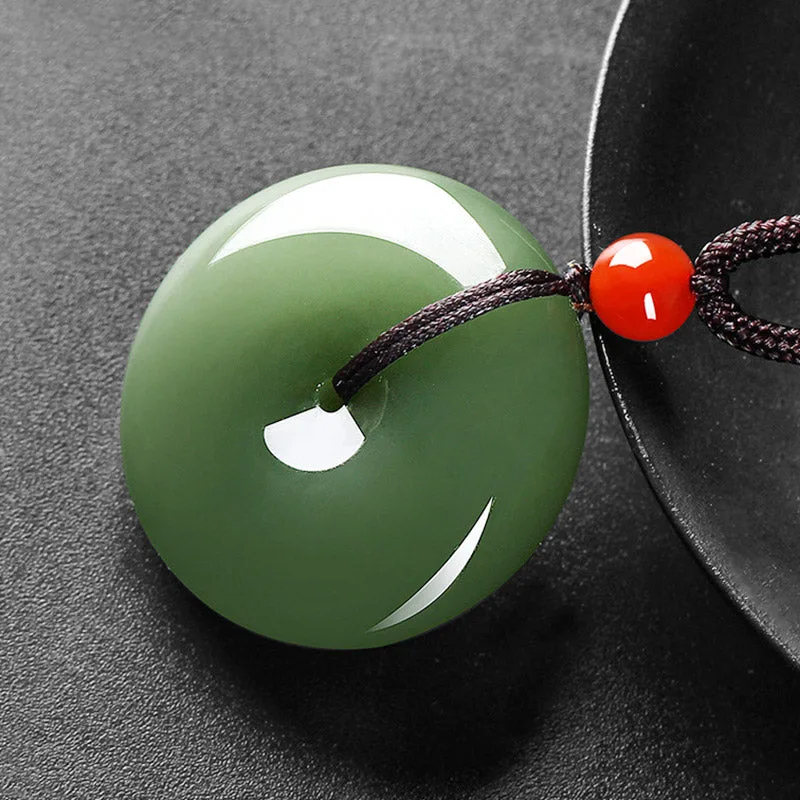Mythstone Natural Round Jade Peace Buckle Prosperity Necklace String Pendant - Image 9