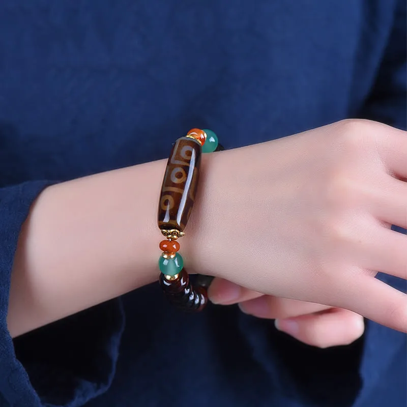 Mythstone Tibetan Natural Nine-Eye Dzi Bead Three-eyed Dzi Bead Protection Bracelet - Image 4