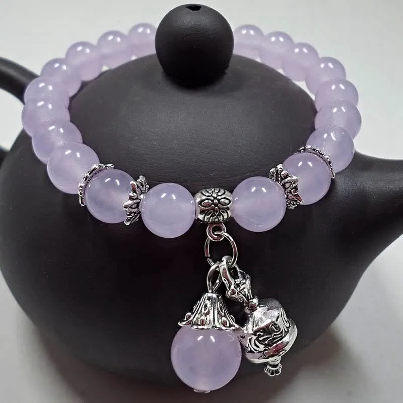 Mythstone Vintage Crystal Chalcedony Stone Energy Beaded Bell Charm Bracelet - Image 11