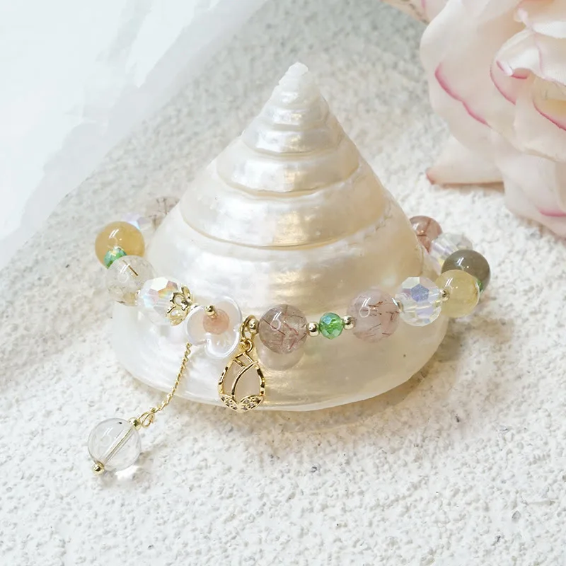 Mythstone Strawberry Quartz Rutilated Quartz Fluorite Flower Healing Bracelet - Image 20