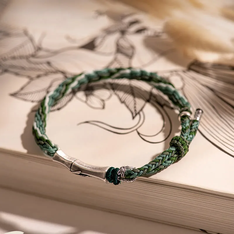 Mythstone 925 Sterling Silver Bamboo Reincarnation Knot Luck Protection String Bracelet - Image 2