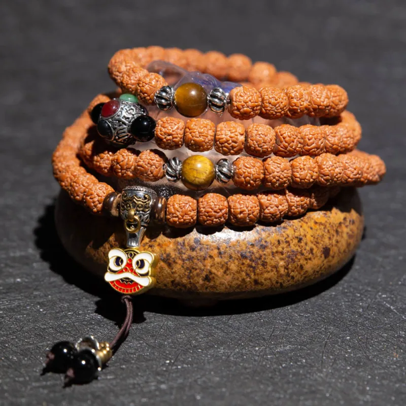 Tibet 108 Mala Beads Rudraksha Bodhi Seed Chinese Zodiac Natal Buddha Wealth Charm Bracelet - Image 14