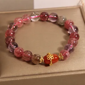 Mythstone Natural Super Seven Crystal Red Agate Positivity Bracelet