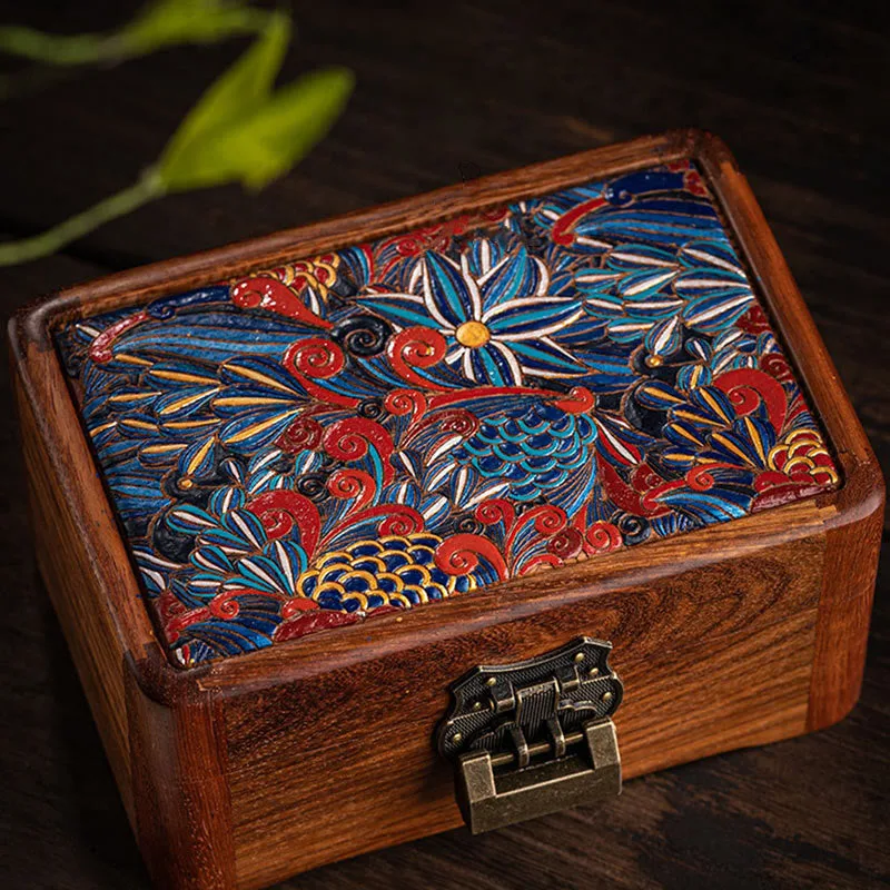Mythstone Retro Handmade Floral Pattern Rosewood Jewelry Storage Box Lockable Wooden Gift Organizer Box - Image 14