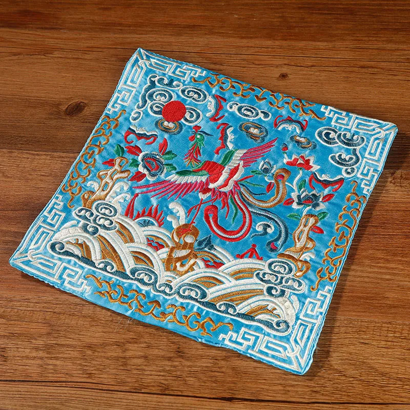 Mythstone Crane Phoenix Dragon Kirin Embroidered Cup Mat Pad Tea Cup Coaster Square Kung Fu Tea Mat - Image 16