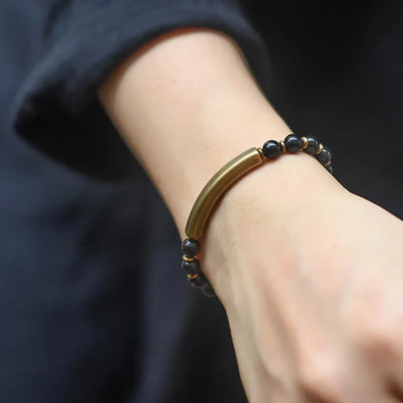 Mythstone Red Jasper Moss Agate Black Obsidian Crystal Copper Peace Couple Bracelet - Image 21