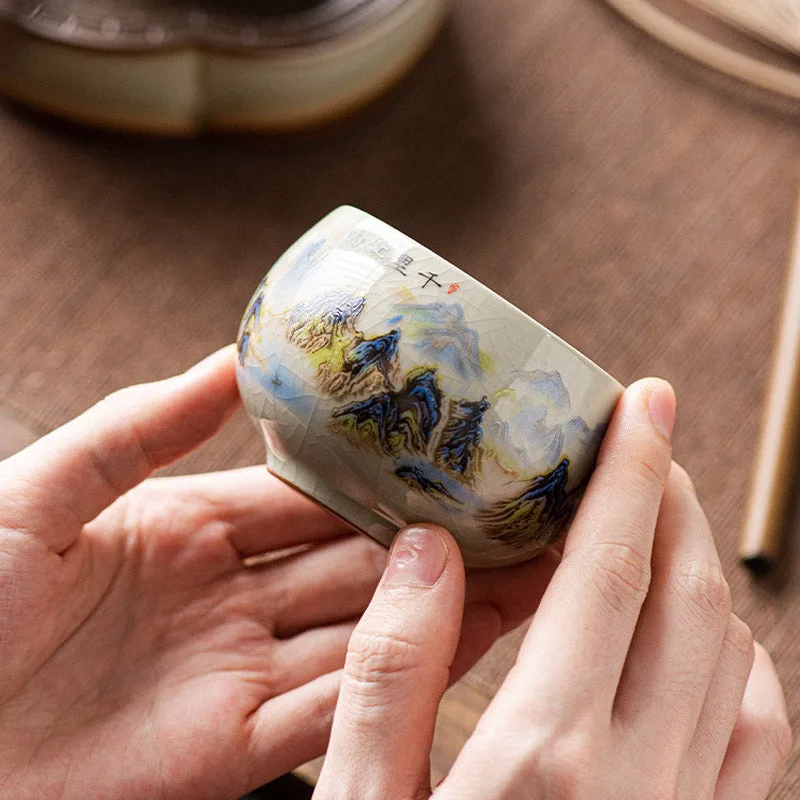 Mythstone A Panorama of Rivers and Mountains Ceramic Teacup Kung Fu Tea Cup 150ml - Image 6