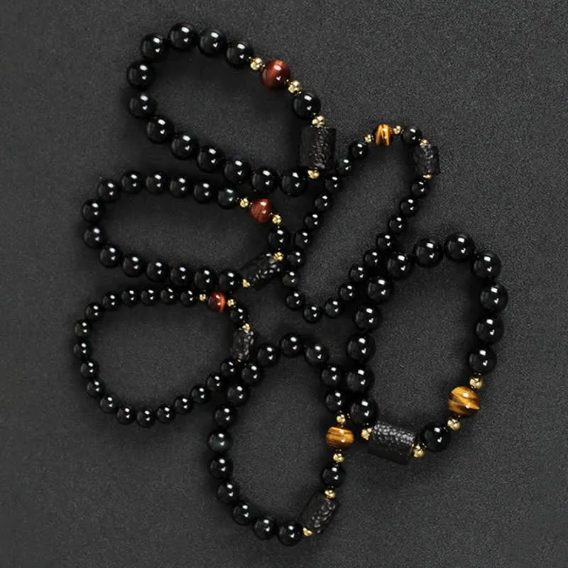 Black Obsidian Ebony Wood Red Tiger Eye Strength Couple Bracelet - Image 12