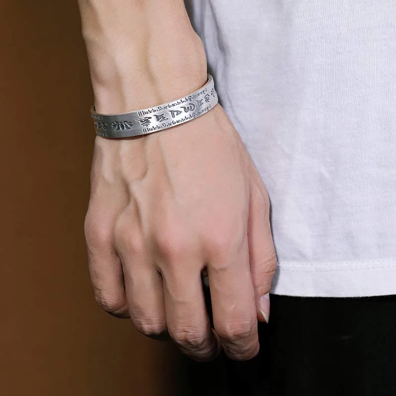 Mythstone 999 Sterling Silver Om Mani Padme Hum Lotus Wisdom Bracelet Bangle - Image 6