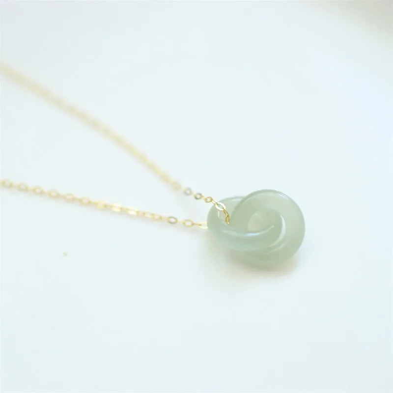 Mythstone 925 Sterling Silver Natural Double Peace Buckle Hetain Jade Luck Necklace Pendant - Image 2