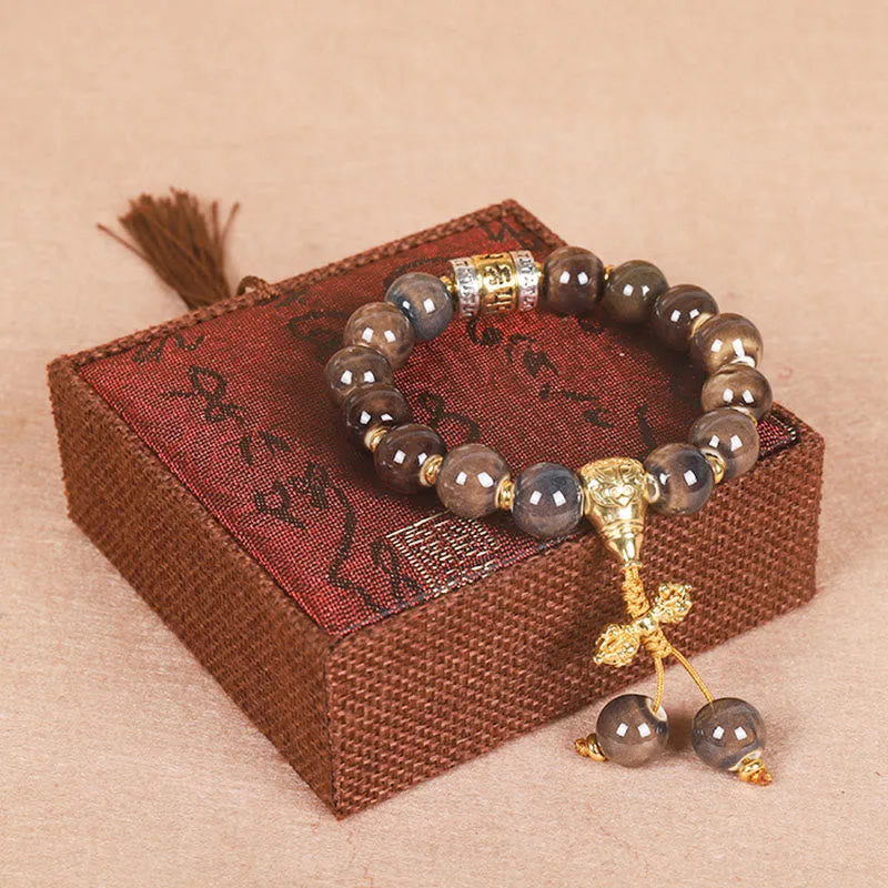 MythStone Tibet Om Mani Padme Hum Prayer Wheel Dorje Vajra Engraved Glass Bead Wisdom Bracelet - Image 6