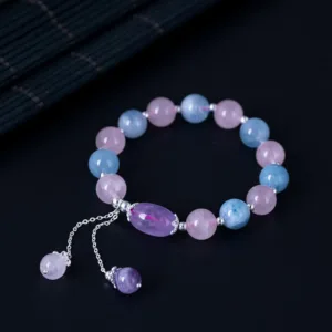 Mythstone 925 Sterling Silver Natural Crystal Purple Mica Stone Aquamarine Amethyst Healing Bracelet