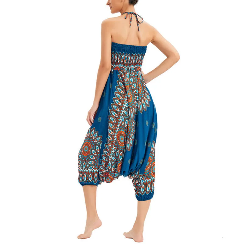 Mythstone Two Style Wear Sunflower Loose Smocked Harem Trousers Jumpsuit High Waist Pants - Image 20