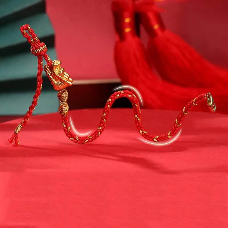 Mythstone 999 Sterling Silver Handcrafted Dragon Luck Eight Thread Knot Red String Braided Bracelet - Image 2