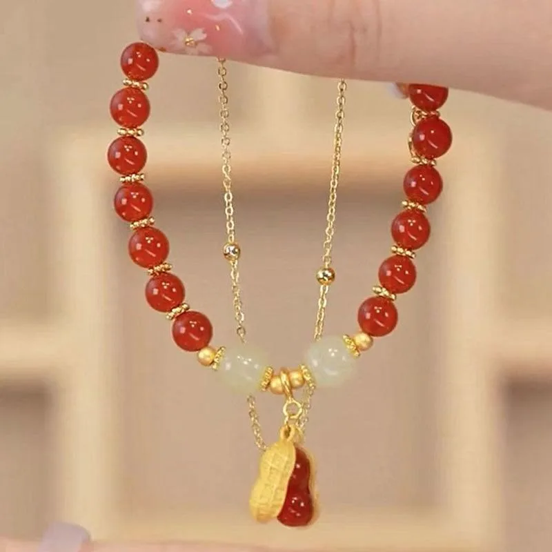 Mythstone Jade Leaf Ginkgo Tulip Peanut Fu Character Luck Beaded Bracelet - Image 21