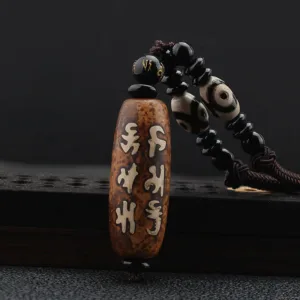 Mythstone Tibet Om Mani Padme Hum Dzi Bead Avalokitesvara Pattern Wealth Necklace Pendant