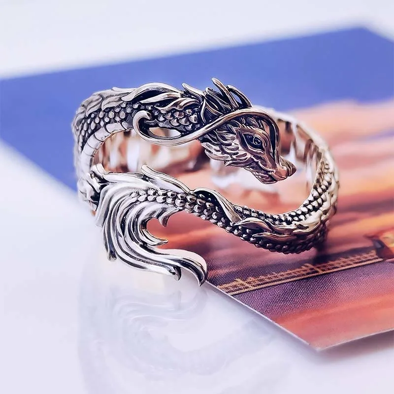 Mythstone Vintage Dragon Pattern Protection Ring