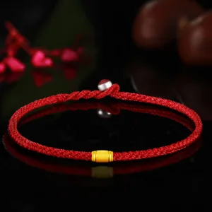 Mythstone 999 Gold Lucky Bead Eight Thread Peace Knot Red Rope Bracelet