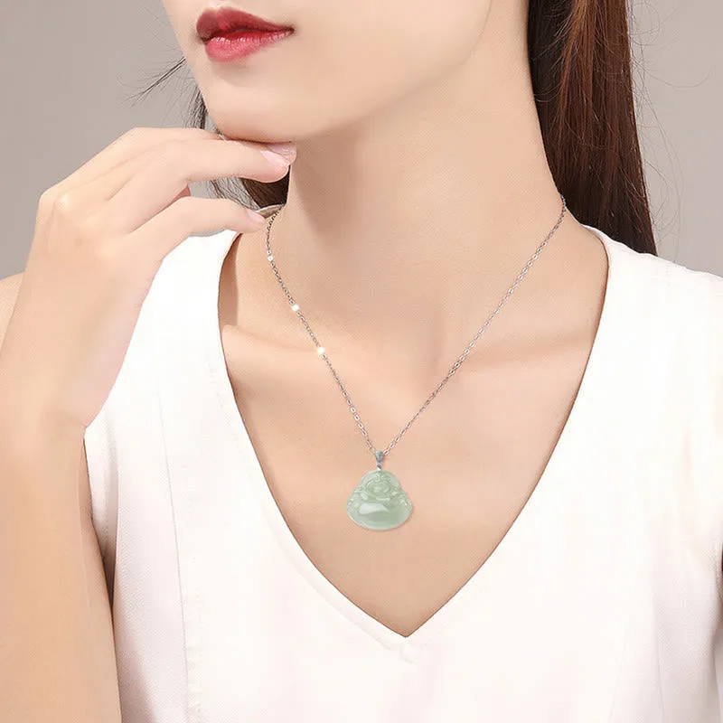 Mythstone 925 Sterling Silver Natural Jade Laughing Buddha Prosperity Abundance Chain Necklace Pendant - Image 9
