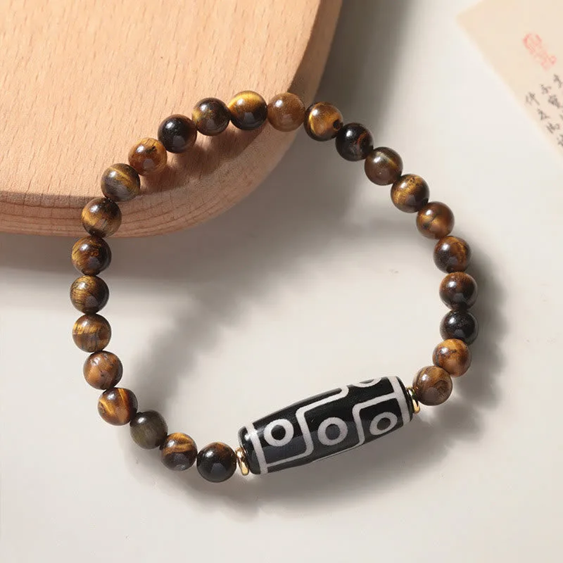 Mythstone Tibetan Tiger Eye Tourmaline Nine-Eye Dzi Bead Protection Bracelet - Image 2