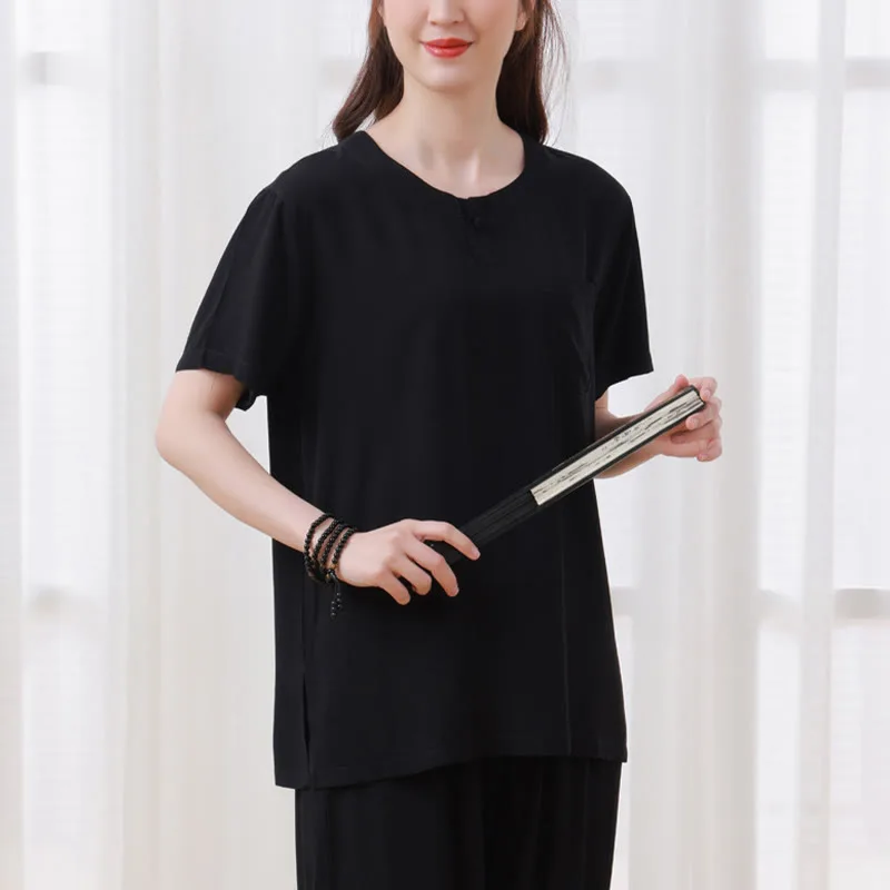 Mythstone 2Pcs Half Sleeve T-Shirt Pants Meditation Zen Tai Chi Cotton Linen Clothing Unisex Set - Image 17