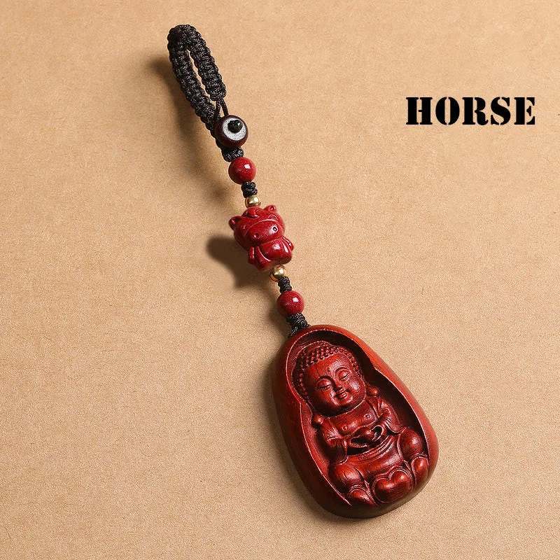 Mythstone Small Leaf Red Sandalwood Buddha Cinnabar Chinese Zodiac Amulet Protection Key Chain - Image 21