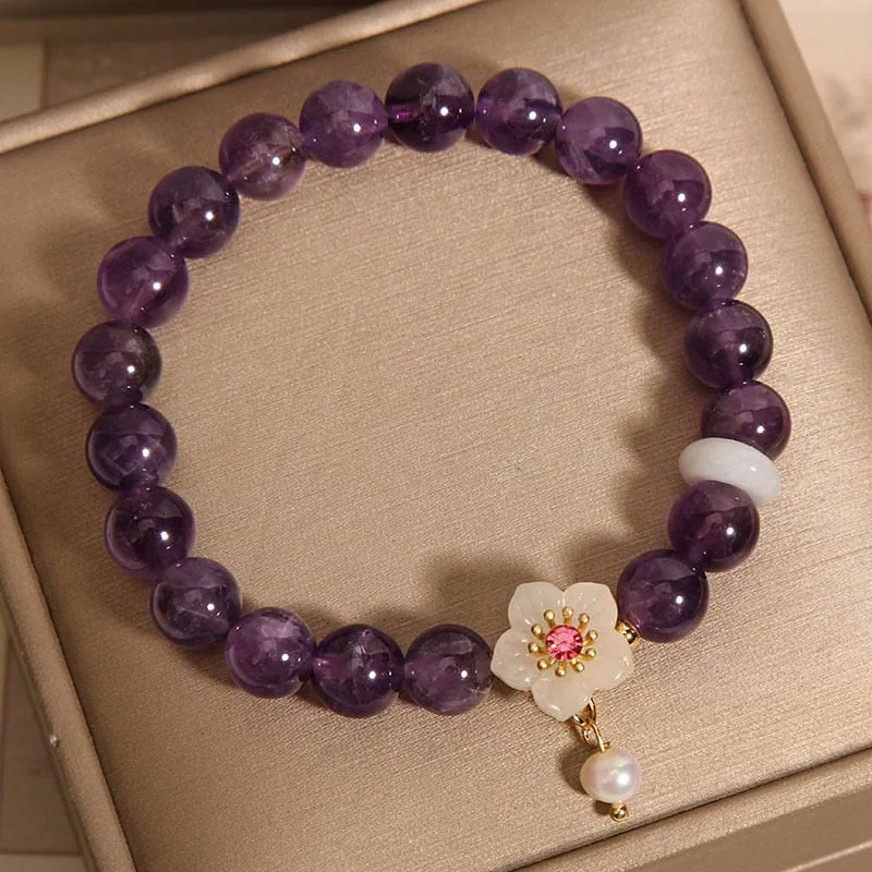 Mythstone Natural Amethyst White Agate Pearl Charm Balance Bracelet - Image 4
