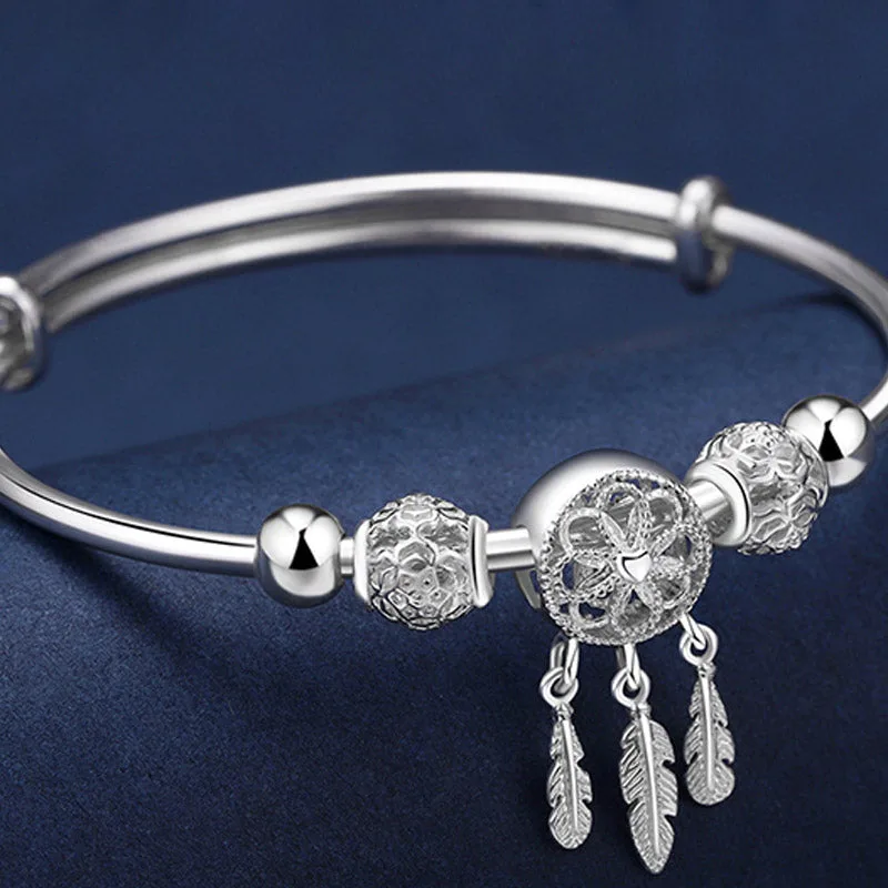 Mythstone Tibetan White Copper Blessing Dream Catcher Charm Bracelet - Image 7