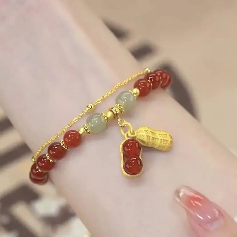 Mythstone Jade Leaf Ginkgo Tulip Peanut Fu Character Luck Beaded Bracelet - Image 22