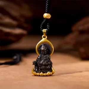 Mythstone Tibetan Yellow Jambhala Yellow God of Wealth Buddha Serenity Necklace Pendant