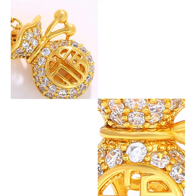 24K Gold Plated Fu Character Fortune Money Bag Necklace Pendant - Image 7