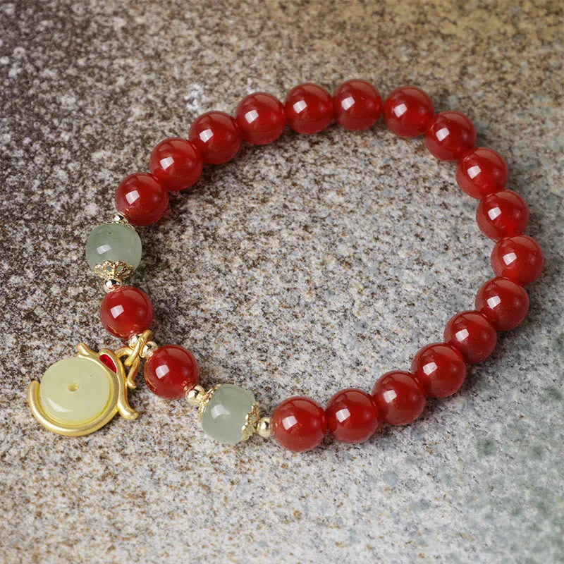 Mythstone Year of the Dragon Red Agate Jade Peace Buckle Fu Character Success Bracelet - Image 3