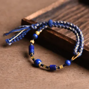 Mythstone Handmade Natural Lazurite Bead Positive Rope Bracelet