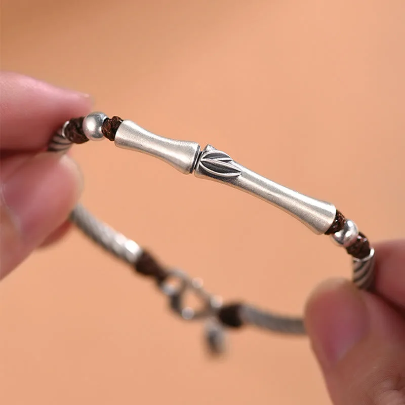 Mythstone 999 Sterling Silver Bamboo Pattern Cicada Luck Wealth Bracelet - Image 4