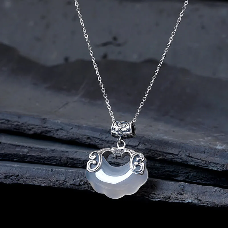 Mythstone - 925 Sterling Silver Natural Chalcedony Lock of Good Wishes Koi Fish Luck Necklace Pendant - Image 4