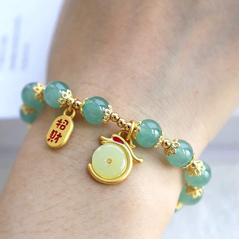 MythStone Year of the Dragon Red Agate Green Aventurine Peace Buckle Fu Character Lucky Fortune Bracelet - Image 8