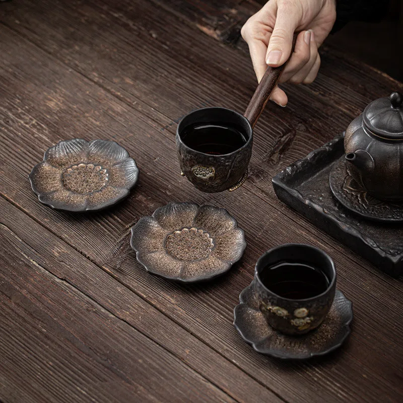 Mythstone Vintage Lotus Flower Ceramic Cup Mat Pad Tea Cup Coaster Kung Fu Tea Mat - Image 9