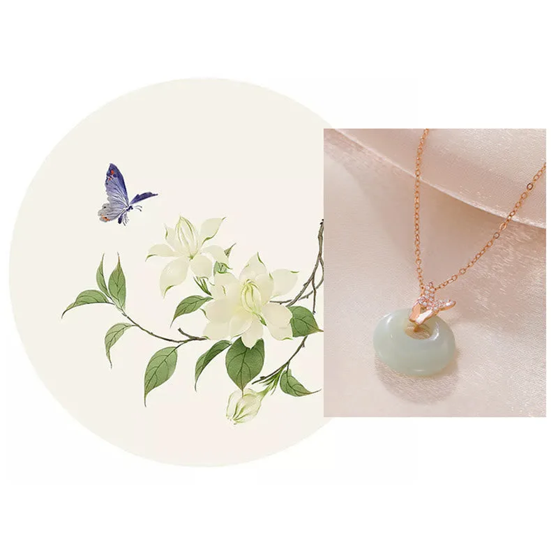 Mythstone 925 Sterling Silver Natural Hetian Jade Zircon Butterfly Luck Necklace Pendant - Image 6