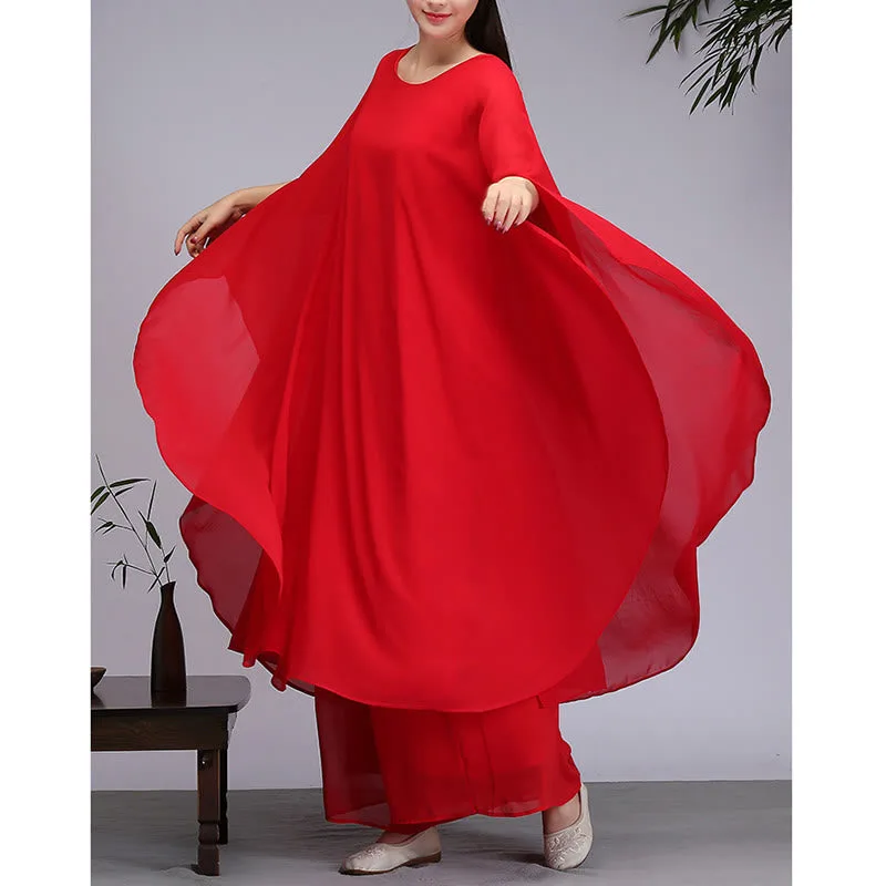 Mythstone Simple Pattern Midi Dress Wide Leg Pants Meditation Spiritual Zen Practice Yoga Dance Clothing - Image 11