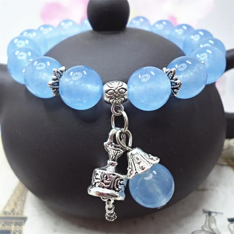 Mythstone Vintage Crystal Chalcedony Stone Energy Beaded Bell Charm Bracelet - Image 3
