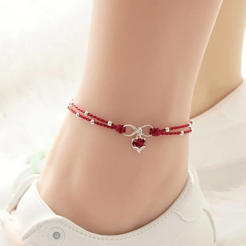 Mythstone Love Heart Infinity Symbol Braided String Anklet - Image 5