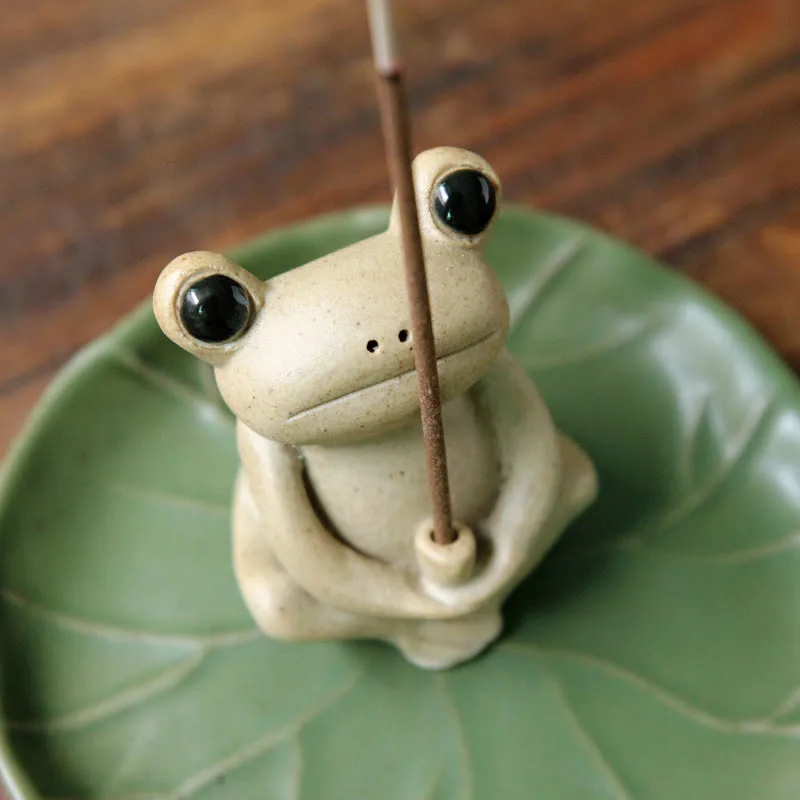 Handmade Ceramic Stick Frog Incense Burner Decoration - Image 4