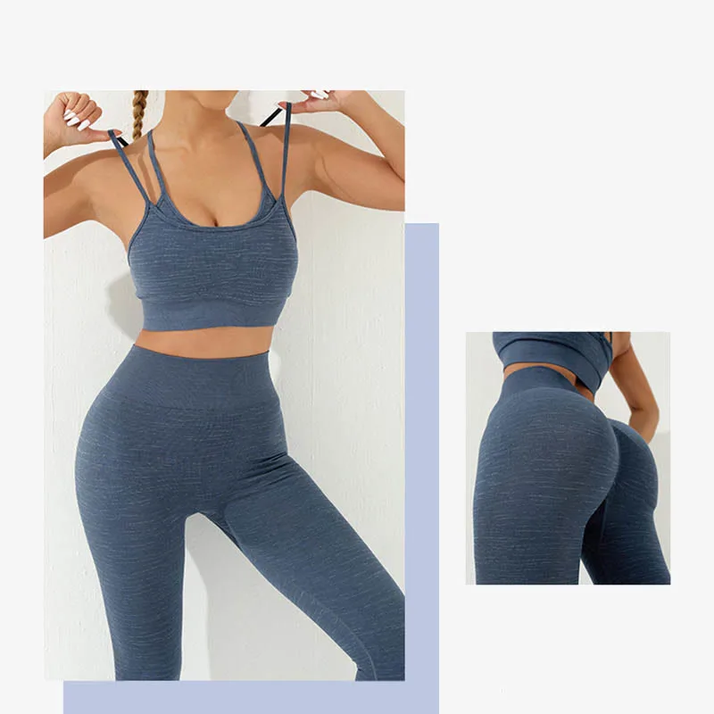 Mythstone 2Pcs Simple Print Crop Tank Bra Long Sleeve Top Leggings Pants Sports Outfits Women's Yoga Sets - Image 18