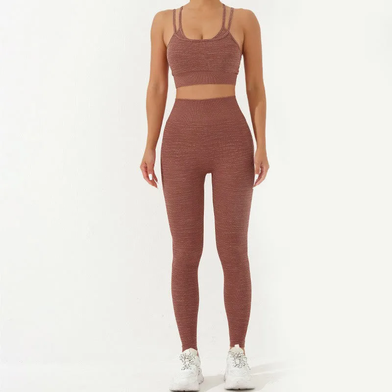 Mythstone 2Pcs Simple Print Crop Tank Bra Long Sleeve Top Leggings Pants Sports Outfits Women's Yoga Sets - Image 22